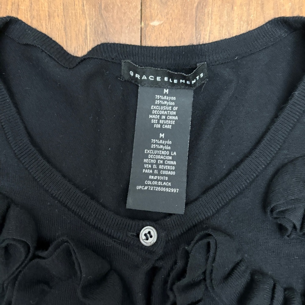 Grace Elements Black Ruffle Cardigan - image 2